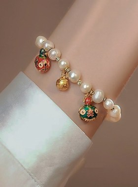 淡水珍珠古法吞金兽水晶手链学生闺蜜手环礼物复古民族风国潮手串