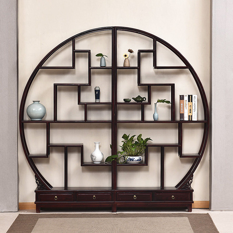 双半圆博古架实木新中式多宝阁圆形榆木书架瓷器摆放架茶具架置物,住宅家具,多宝格/博古架,淘宝优惠券,粉丝福利购,淘宝优惠卷