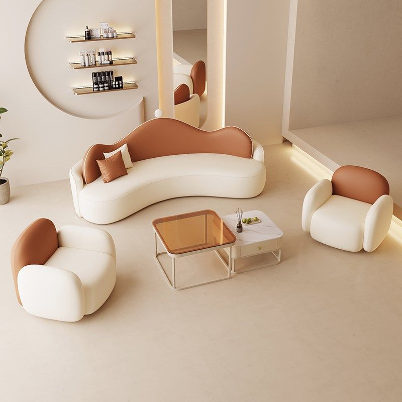 美容院网红弧形沙发休息区接待创意酒店大堂服装店接待沙发奶油风,住宅家具,布艺沙发,淘宝优惠券,粉丝福利购,淘宝优惠卷