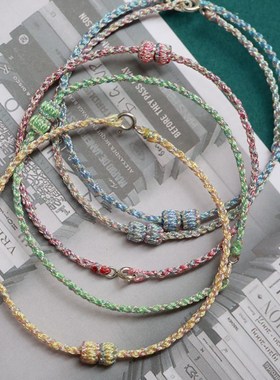 幻彩闪闪手绳手工编织可串珠彩色手绳银扣绳可串3D硬定制绳子饰品