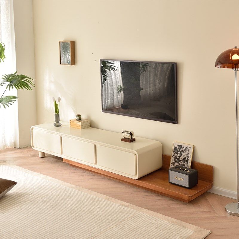 实木电视柜客厅家用奶油风可伸缩收纳储物柜小户型茶几电视柜组合,住宅家具,电视柜,淘宝优惠券,粉丝福利购,淘宝优惠卷