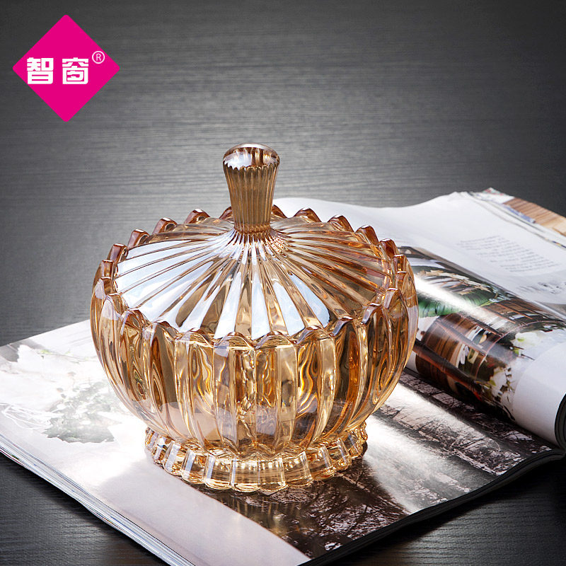 家用无铅水晶玻璃水果盘欧式客厅干果盘创意高脚带盖果盘茶几