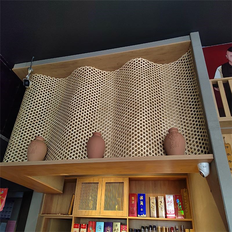 餐厅酒店天花板吊顶镂空装饰板材隔断屏风井字竹编网墙面装修竹席