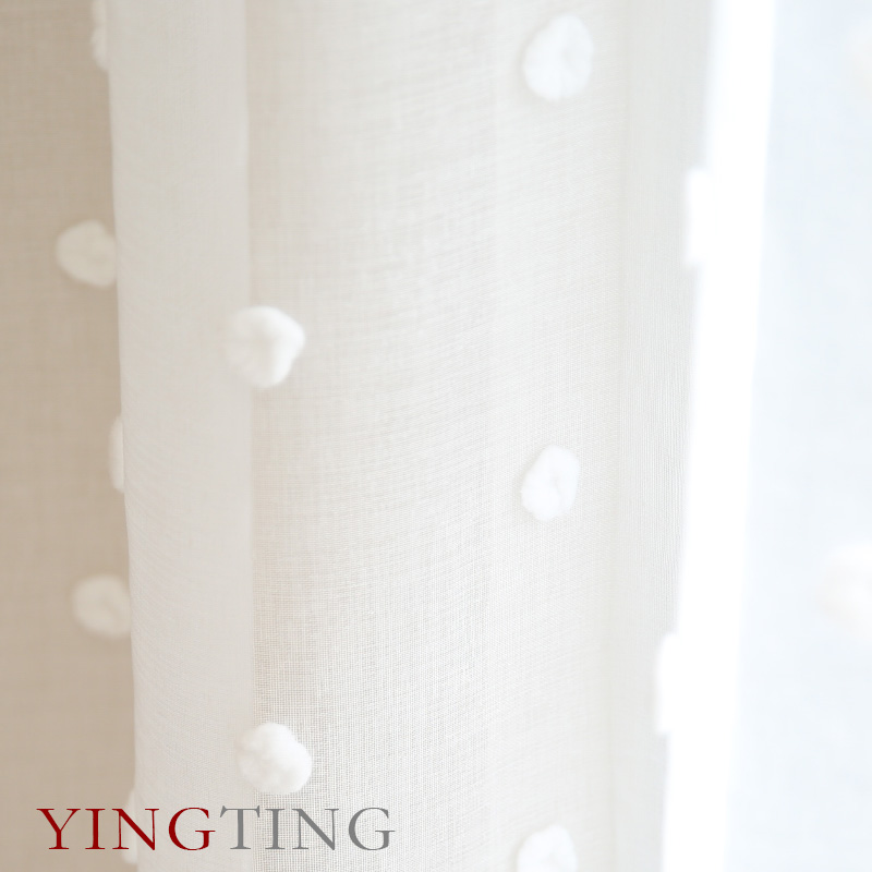 Nimes尼姆 百搭毛球绣花纱简约现代田园窗纱客厅阳台飘窗窗帘