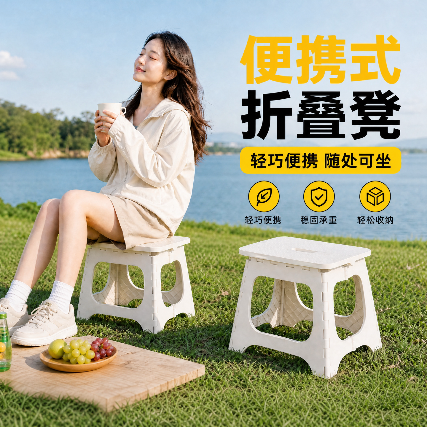 便携式折叠凳户外露营野餐轻便塑料小马扎无靠背高铁坐火车小凳子图片