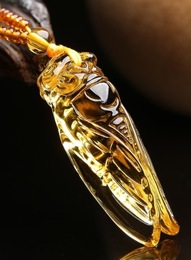 天然黄水晶金蝉知了一鸣惊人吊坠毛衣链潮男女款生日礼物紫晶项链