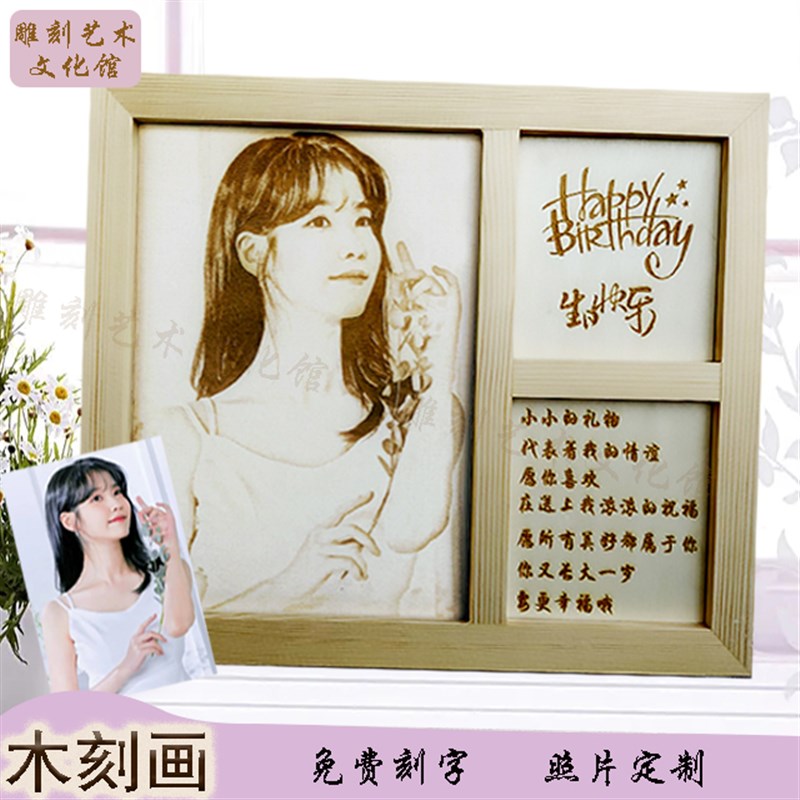 微雕木刻画 diy定制照片 送男女生闺蜜生日礼物 情人节毕业季礼品