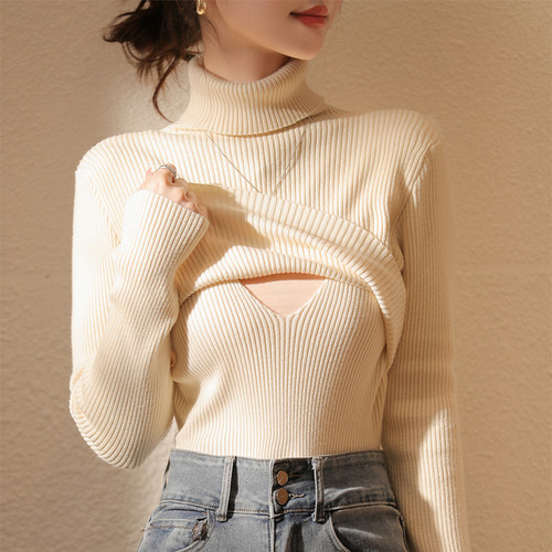 哺乳毛衣秋冬装时尚款内搭辣妈外出上衣女针织打底衫高领喂奶衣服