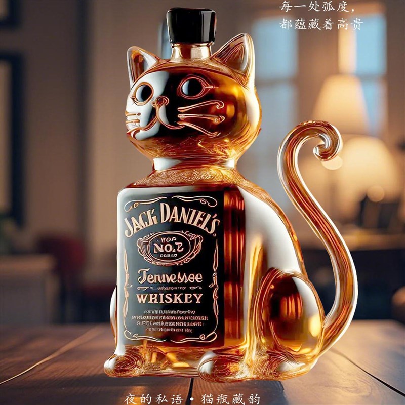 热销威士忌酒瓶创意小猫300ML分装玻璃泡酒瓶空瓶高档酒瓶摆件