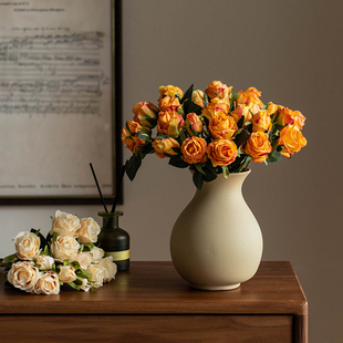 欧式油画玫瑰花仿真花焦边客厅假花摆件餐桌花干花装饰