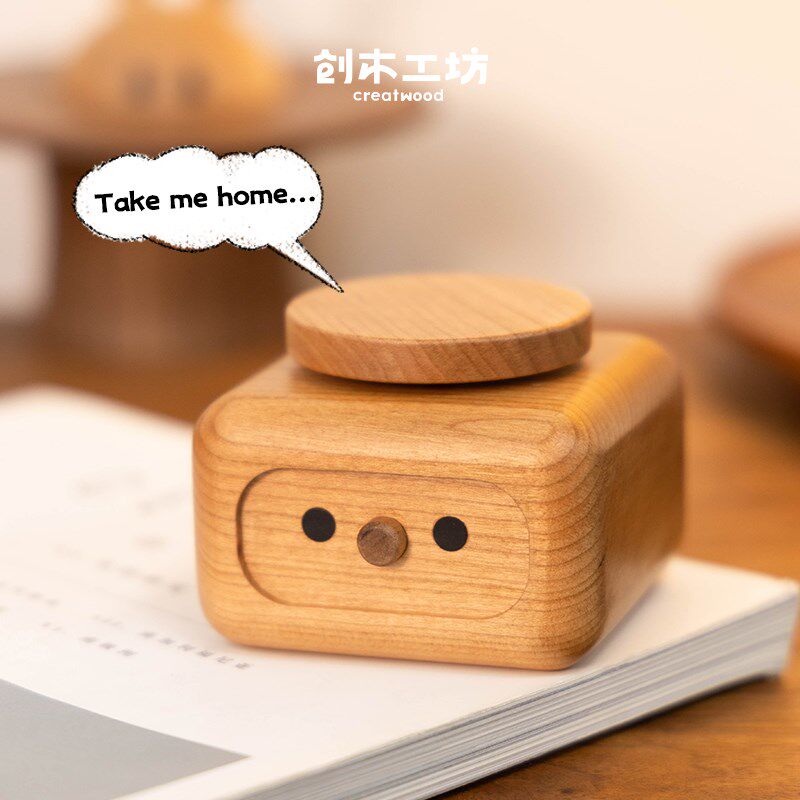 豆豆八音盒/创木转坊旋工龙猫音盒乐底座可爱工位桌面摆件礼物