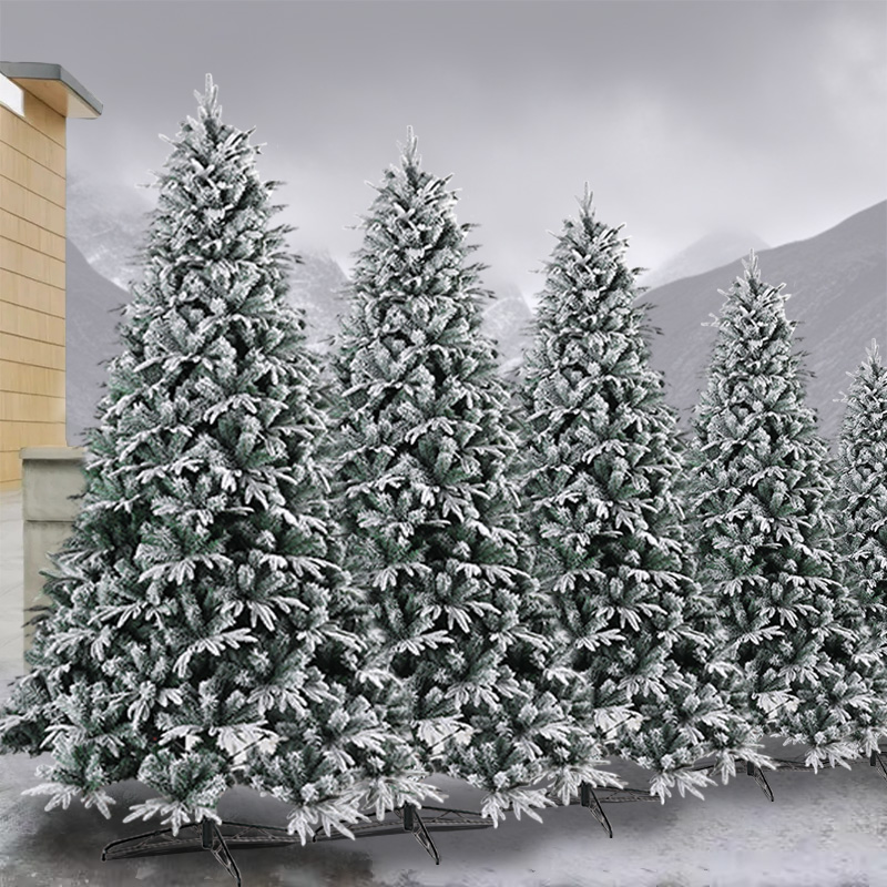 圣诞树公司商用大型加密摆件白色落雪裸树圣诞节装饰高端拍摄道具