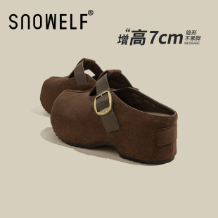 外穿一脚蹬包头半拖松糕鞋 新款 女2025秋季 Snowelf厚底真皮勃肯鞋