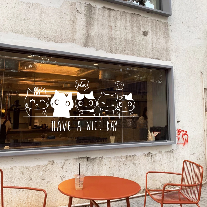 撸猫馆猫咖啡狗奶茶蛋糕宠物店玻璃门贴纸墙贴画欢迎光临橱窗装饰