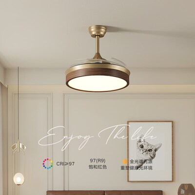 中古风餐厅吊顶客厅灯卧室灯隐形静音风扇灯胡桃木新中式护眼米家