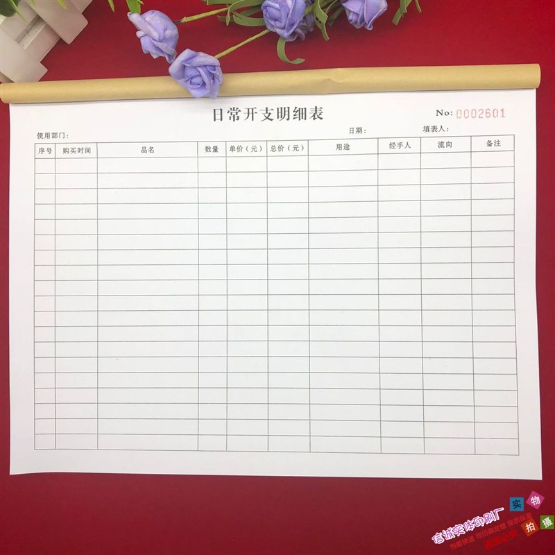 通用A4日常开支明细报表财会开销登记表报销单收入支出簿
