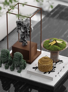 新中式太湖石花艺组合摆件家具卖场样板间茶几桌面软装禅意饰品