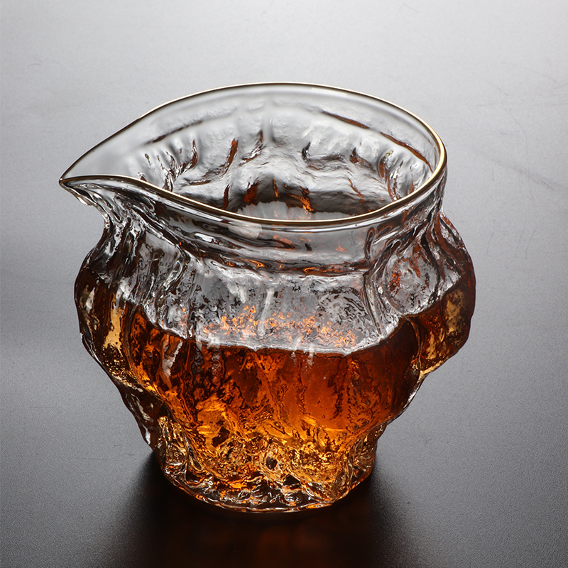 玻璃公道杯茶漏套装一体茶海单个锤纹公杯核桃纹路耐热分茶器