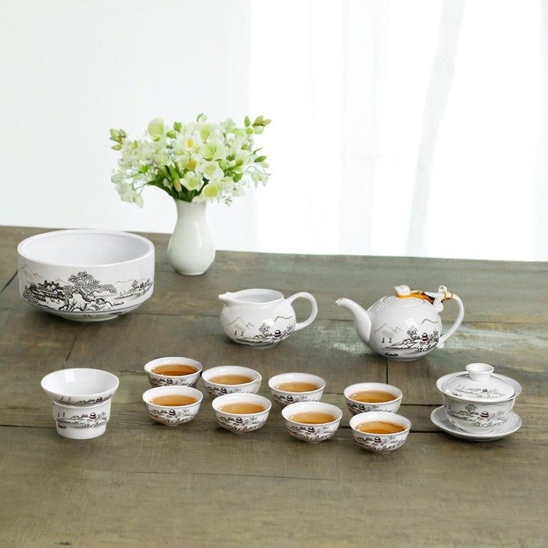 茶具套装新款轻奢高档茶壶陶瓷青花盖碗功夫泡茶主人杯,餐饮具,功夫茶具,淘宝优惠券,粉丝福利购,淘宝优惠卷