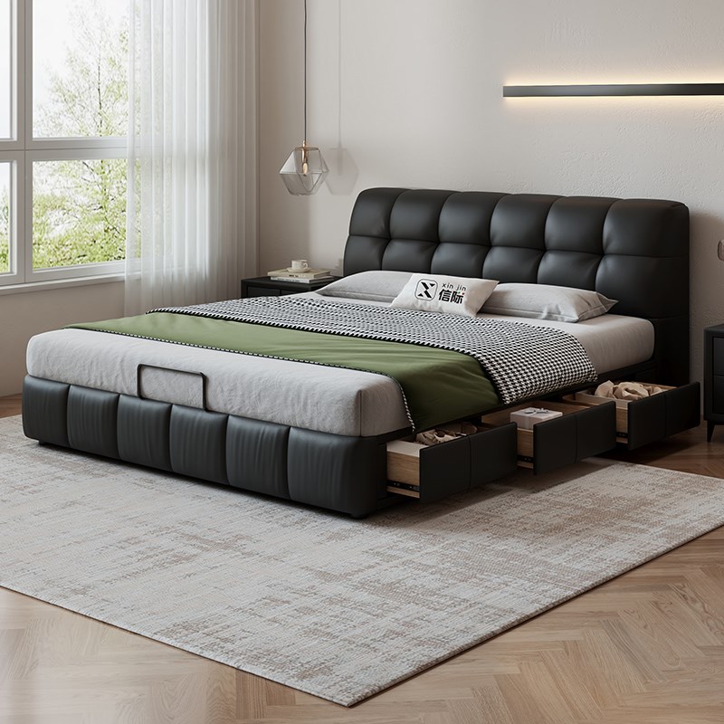 大树家居岛泡芙床复古奶油风主卧双人床中古风储物床