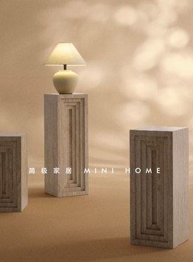 简极家居天然黄洞大理石底座雕塑台石头墩子立柱落地摆件展示台子