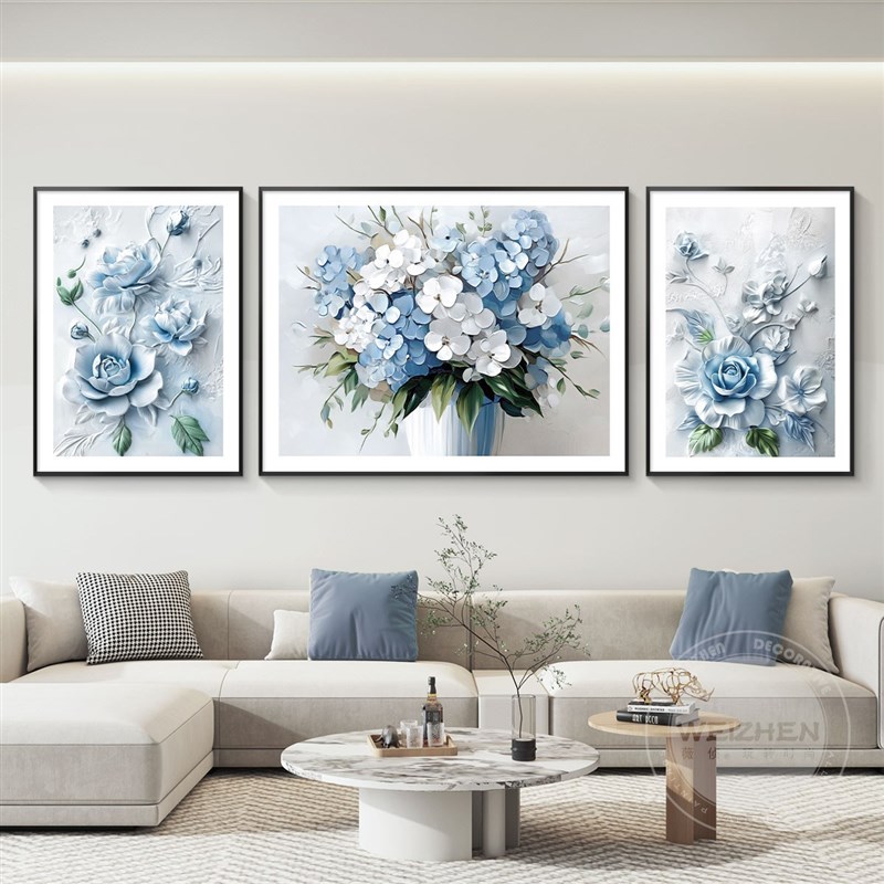花开富贵轻奢客厅装饰画沙发背景墙挂画壁画简约现代牡丹花高级感图片