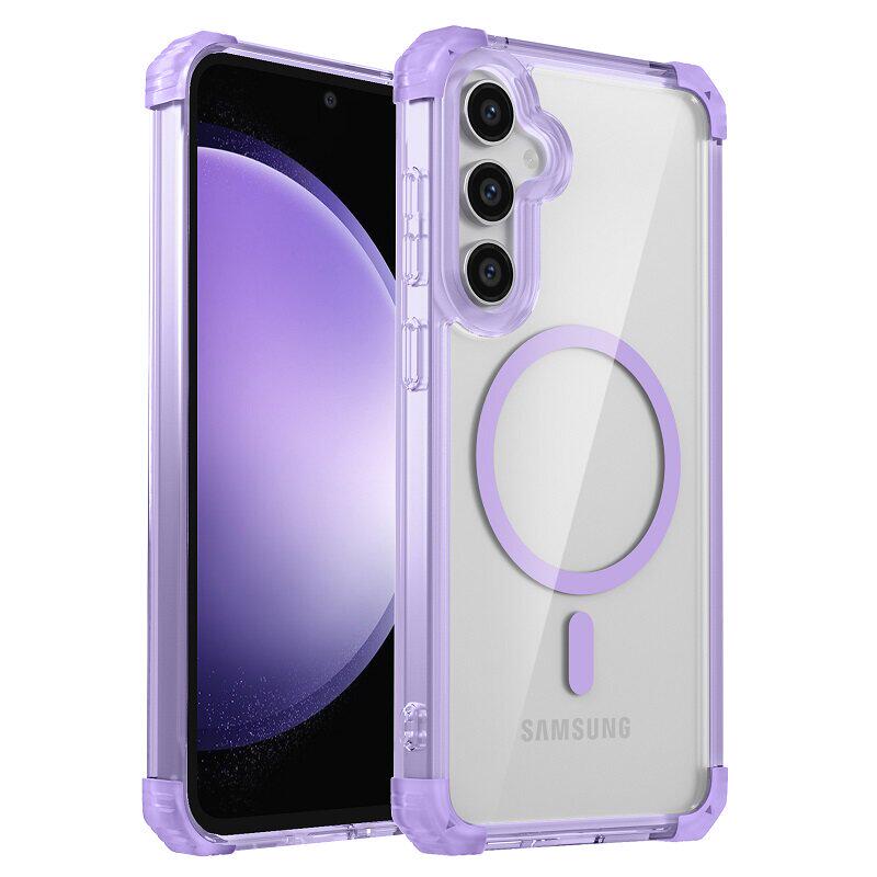 透紫适用三星s24ultra手机壳s25套s24ultra透明magsafe磁吸s23+高级感plus支架galaxy全包s22防摔女四角气囊