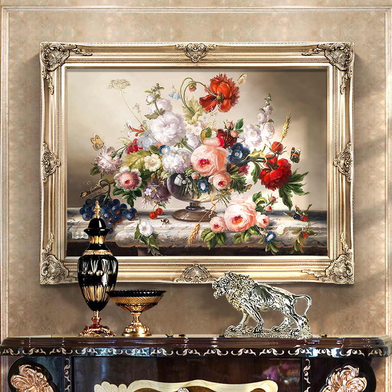 欧式花卉古典油画手绘走廊壁画客厅挂画玄关装饰画餐厅定制画挂画图片