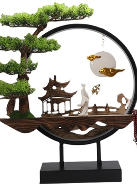 桌面创意新中式禅意摆件灯圈小夜灯客厅办公室开业礼品