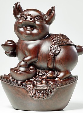 黑檀木雕猪十二生肖全套摆件工艺品实木属猪礼品客厅酒柜桌面玄关
