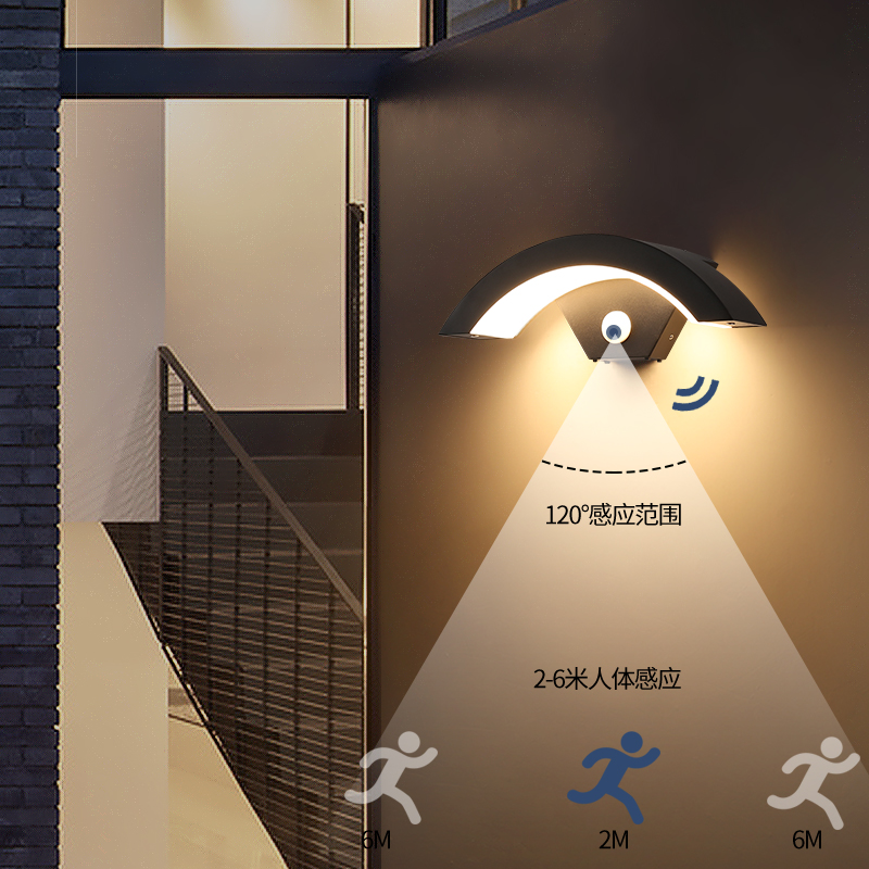 简约led户外壁灯防水庭院灯感应创意室外阳台壁灯门口灯过道墙灯