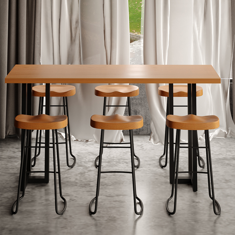 饭厅长条桌d子实木茶水靠墙吧台桌商用铁艺长方形休闲咖啡厅长吧