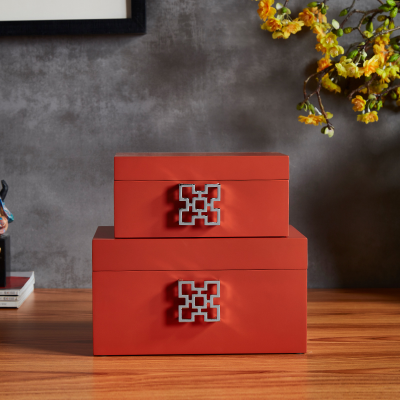 现代简约新中式黄/白/橙色木质烤漆软装板房摆设家用大容量收纳盒