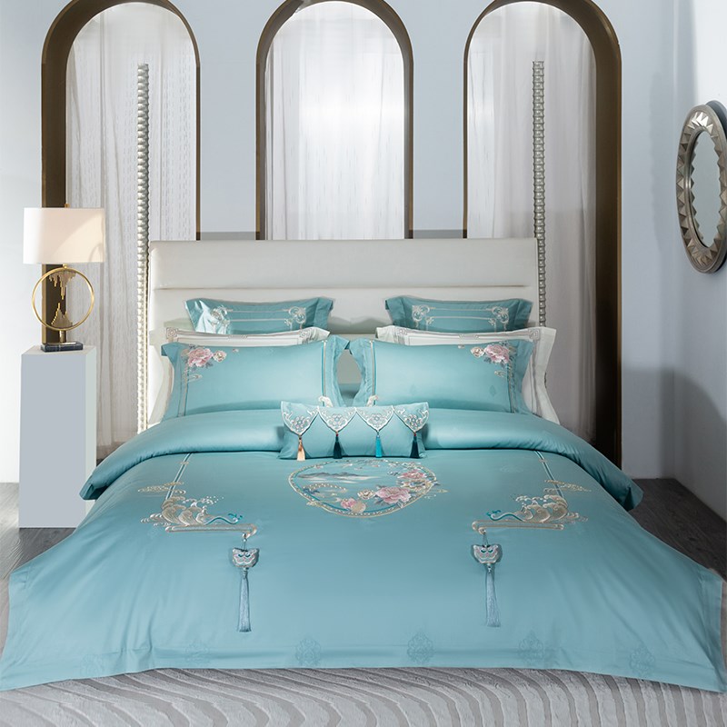 思辰家纺新中式结婚支长绒棉全棉刺绣婚礼陪嫁床上用品