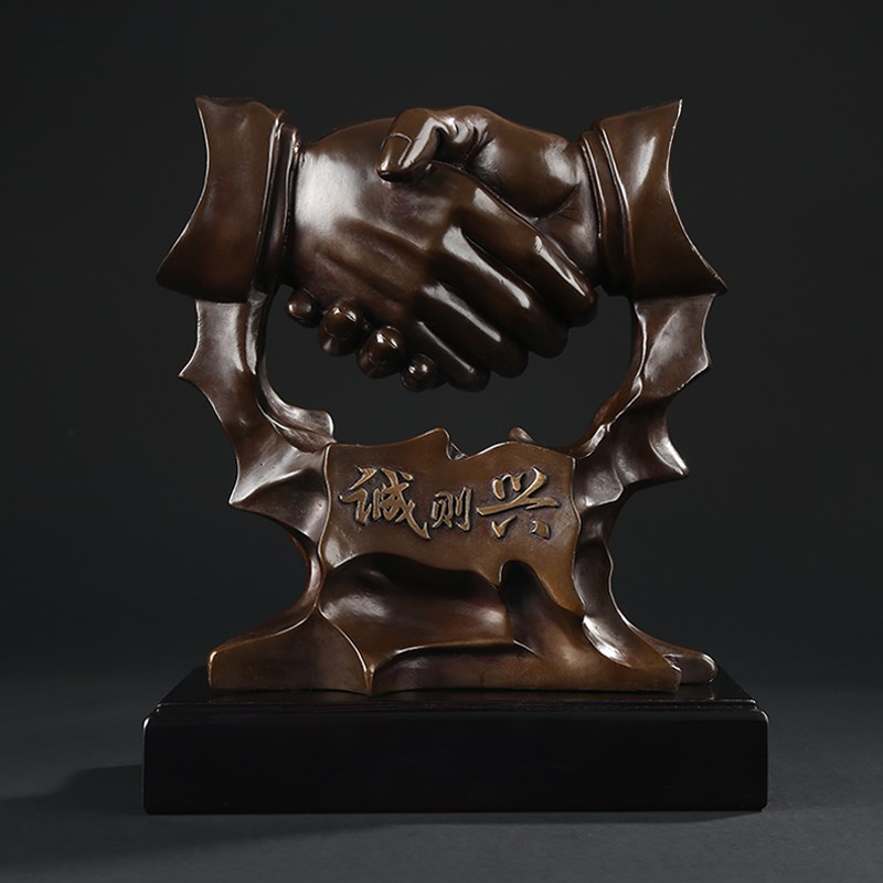 大仕缘 铜摆件 握手合作开业商务礼品诚信友好