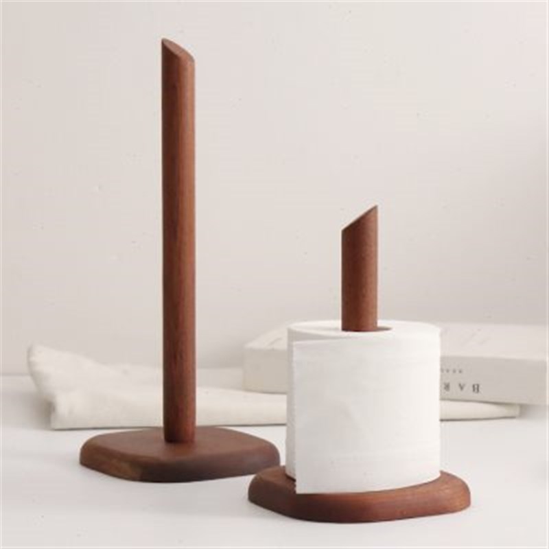 乌檀木立式纸巾架厨房台面卷纸收纳架吧台实木卷纸架