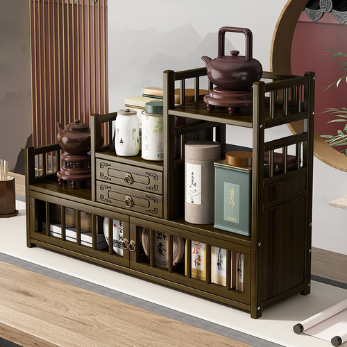 小型桌面博古架实木茶杯架桌上收架展示架中式茶叶壶紫砂纳摆放架