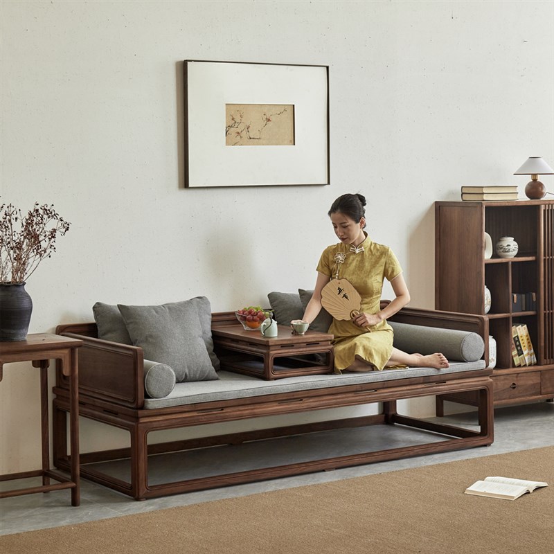 叙木新中式罗汉床黑胡桃木实木沙发罗汉榻小户型客厅床榻休闲榻