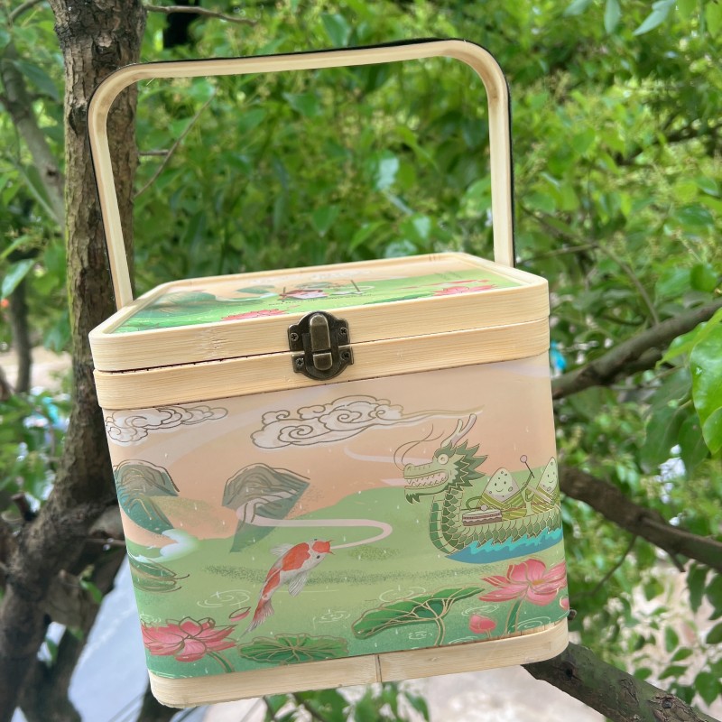 新款正方形网红端午节装粽子的竹篮子竹装空贴纸手编框