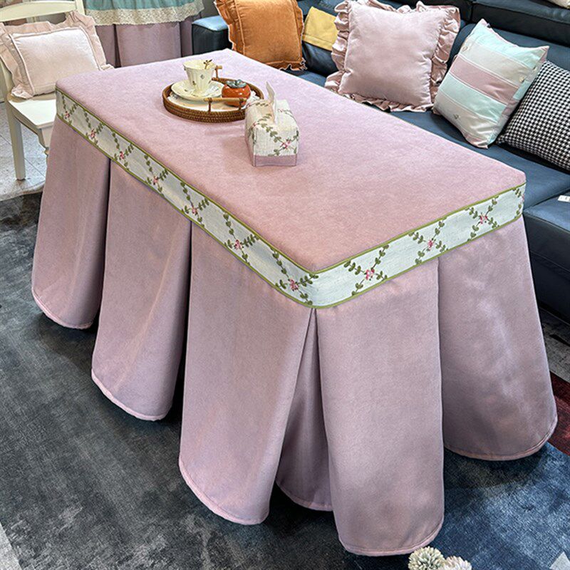 简约藕粉新款桌子罩套正方长方形电暖炉烤火被子布套加绒加厚桌罩