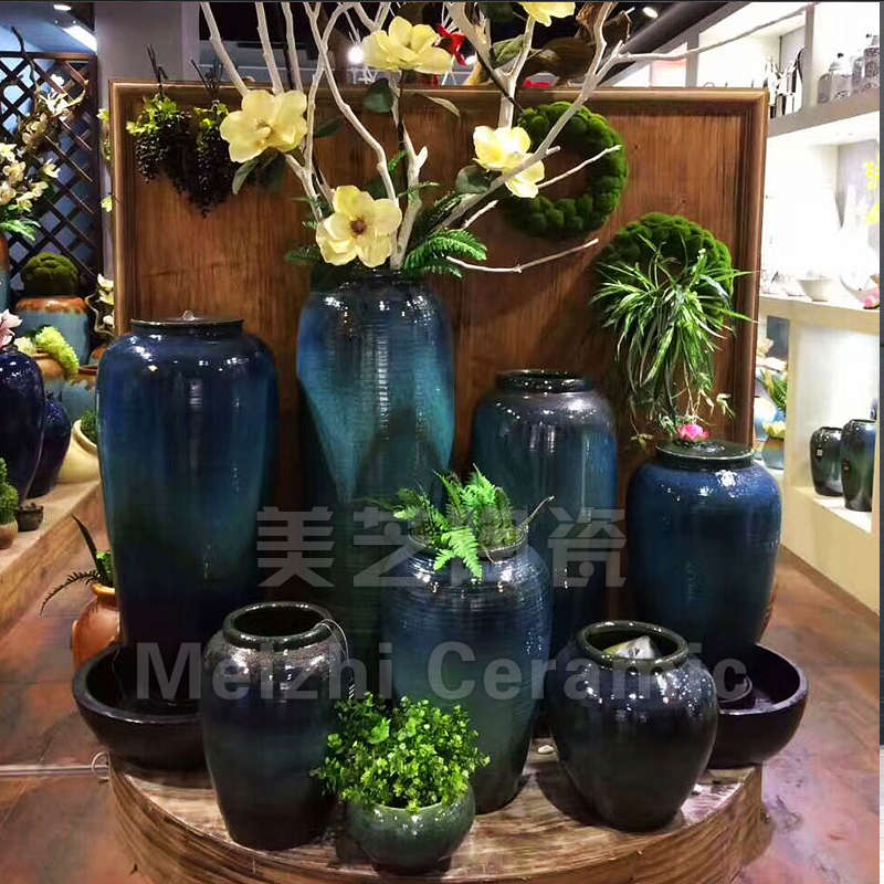 室内新中式循环流水陶罐客厅喷水花瓶陶瓷加湿器水景摆件喷泉水缸