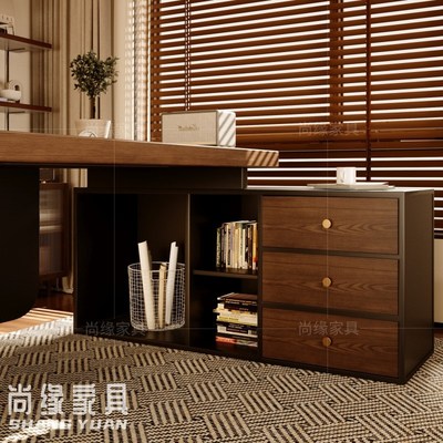 实木总裁老板桌办公桌办公室单人经理主管电脑桌带侧柜原木大班台