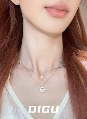 DIGU两件套~精致甜美双层镂空镶钻项链轻奢闪钻短款颈链锁骨链