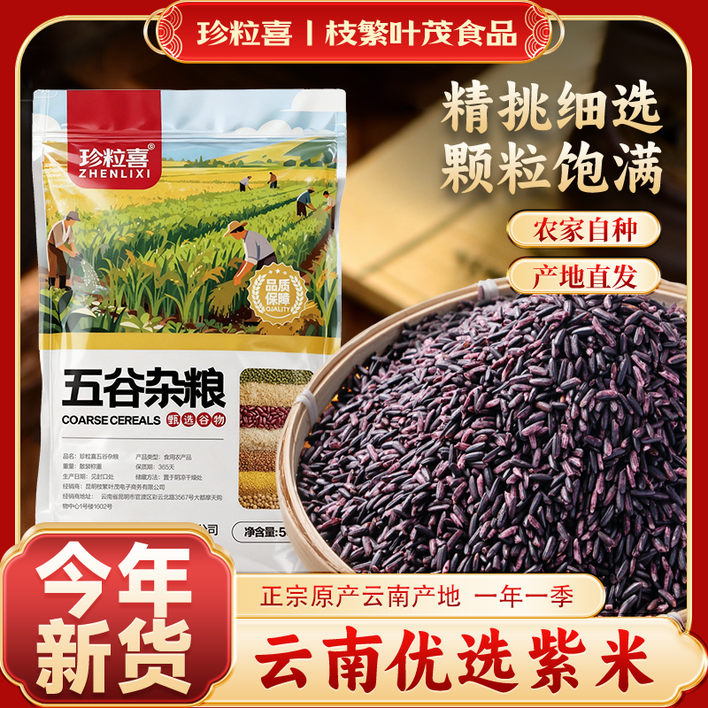 珍粒喜墨江紫米5斤农家特产血糯米正宗糯米粽子煮粥饭团营养杂粮