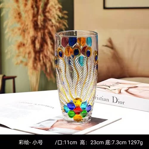 23cm彩绘孔雀花瓶现代创意装饰欧式