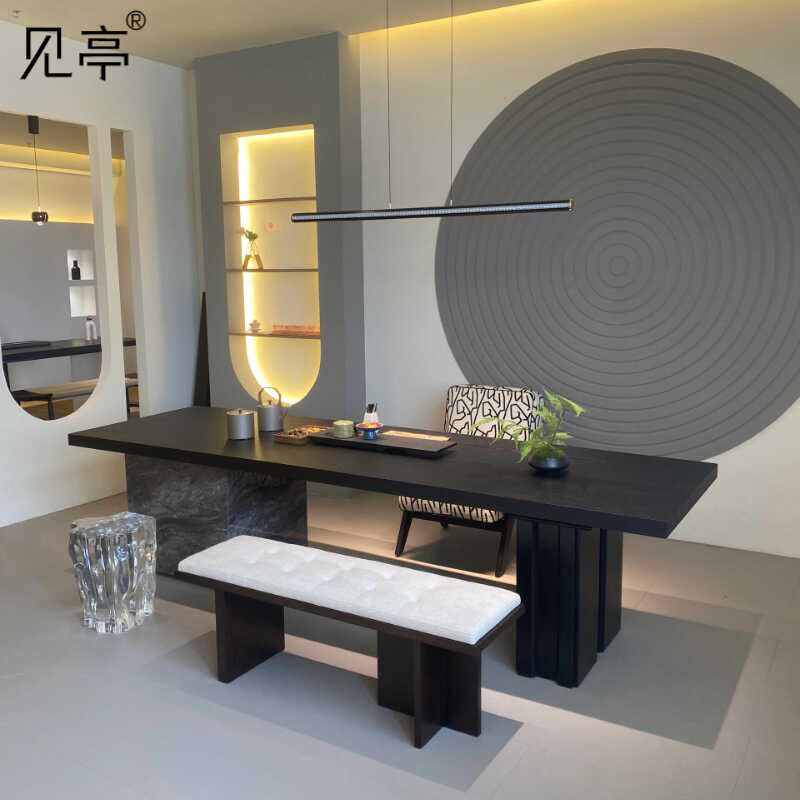 见亭新中式黑胡桃白蜡木意式现极简岩板茶桌椅组合泡茶台,住宅家具,家用茶台/茶桌,淘宝优惠券,粉丝福利购,淘宝优惠卷