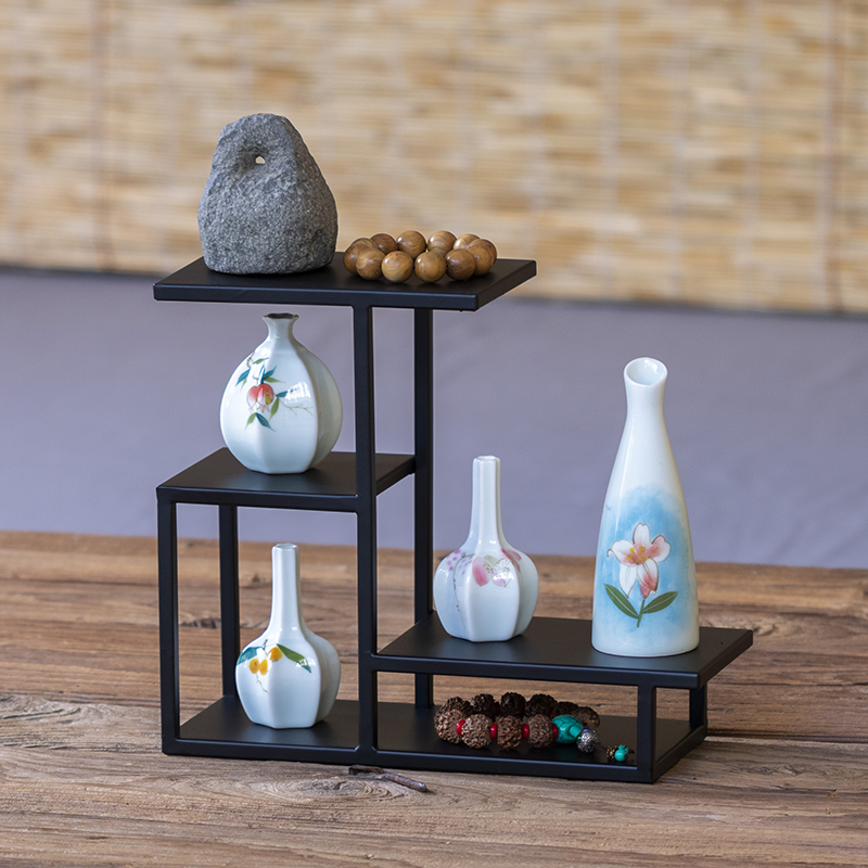 小型摆件茶具架子桌面新中式铁艺现代简约多层摆件置物展示博古架