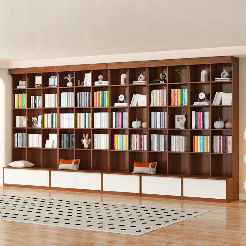 满墙书柜带卡座置物展示柜落地书橱书架去客厅化书柜一体整墙到顶