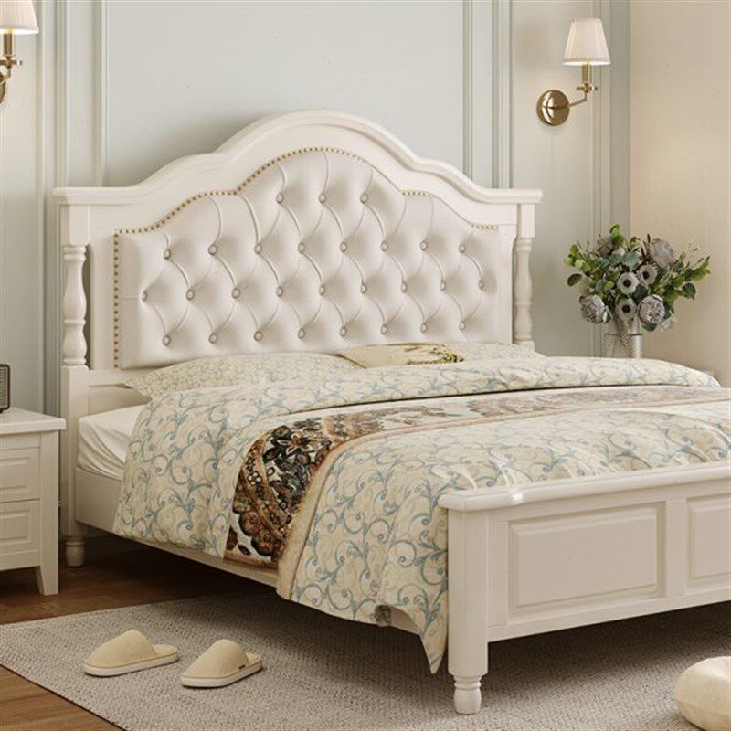 美式床实木床主卧1.8米1.5m约白色大床婚床双人欧式床