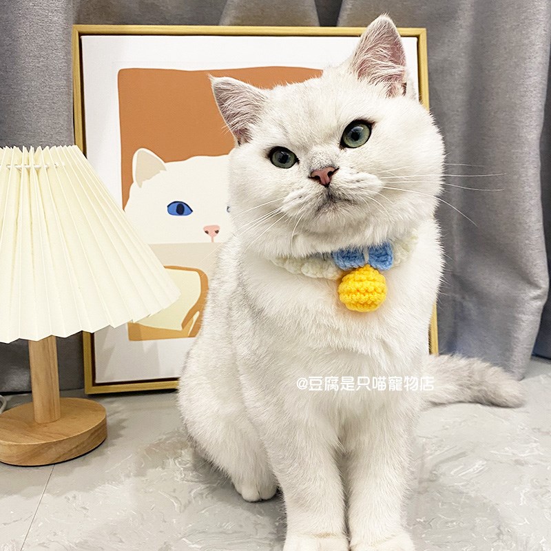 猫咪项圈针织无声铃铛可调节猫围脖布偶猫银渐层蓝猫英短美短脖圈